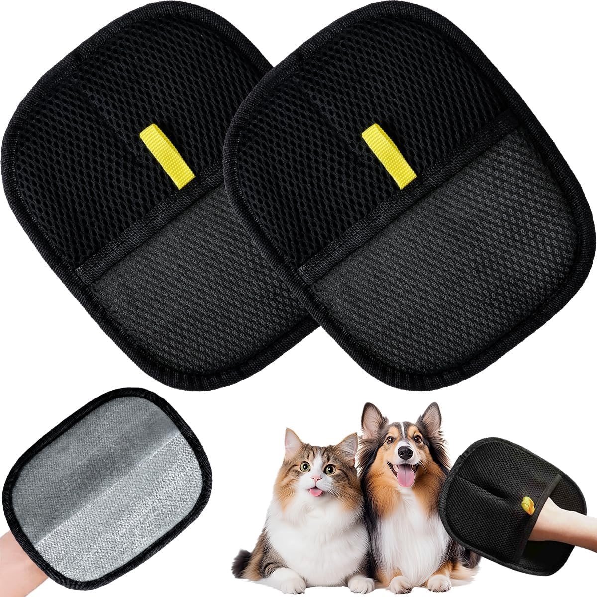 Vingerloze verzorgingshandschoenen voor honden en katten - Herbruikbare borstelhandschoenen voor het verwijderen van losse haren, ideaal voor meubels, kleding en autostoelen