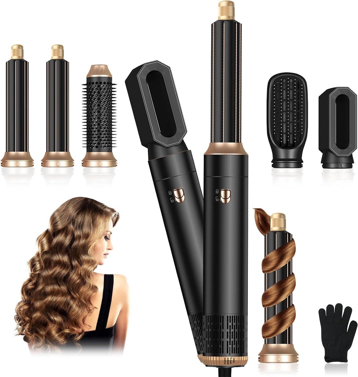 Luchtstyler Set - Haarstyler Krultang - Haar Stylen - 5-in-1 Multifunctioneel - 830 gram - Zwart