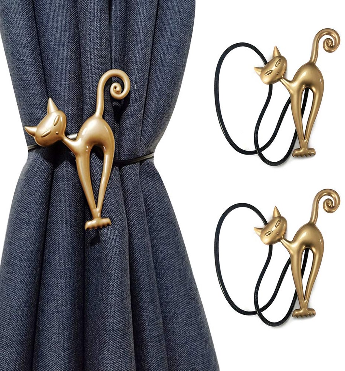 Gordijnclips Vintage Kat - Magnetisch - Gouden Decoratie - Houd je gordijnen op hun plaats - ShopVlot