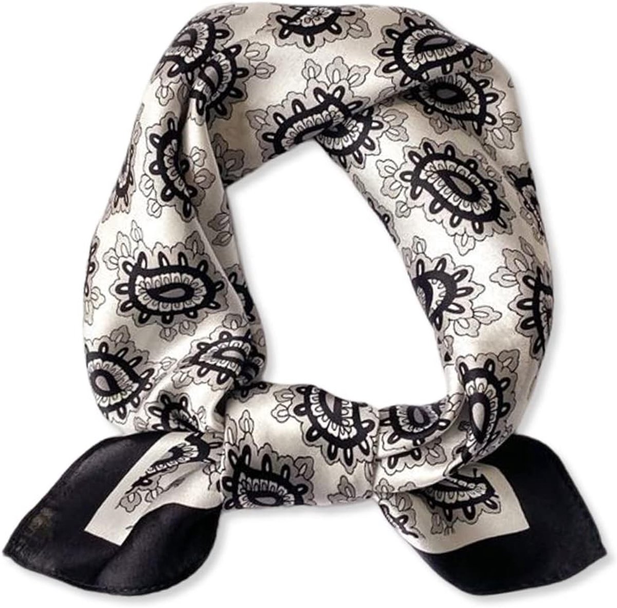 Zijde Sjaal voor Vrouwen met Geometrisch Streep Patroon in Zwart en Paisley - Multifunctionele Neckerchief en Bandana voor Elke Gelegenheid