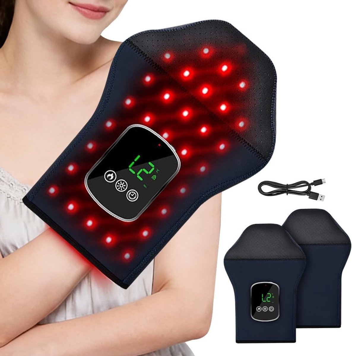 Therapielamp met LED-display, 100 LEDs voor rood licht en infrarood, 3 lichtmodi, temperatuurinstellingen en helderheidsniveaus voor pijnverlichting en huidverbetering