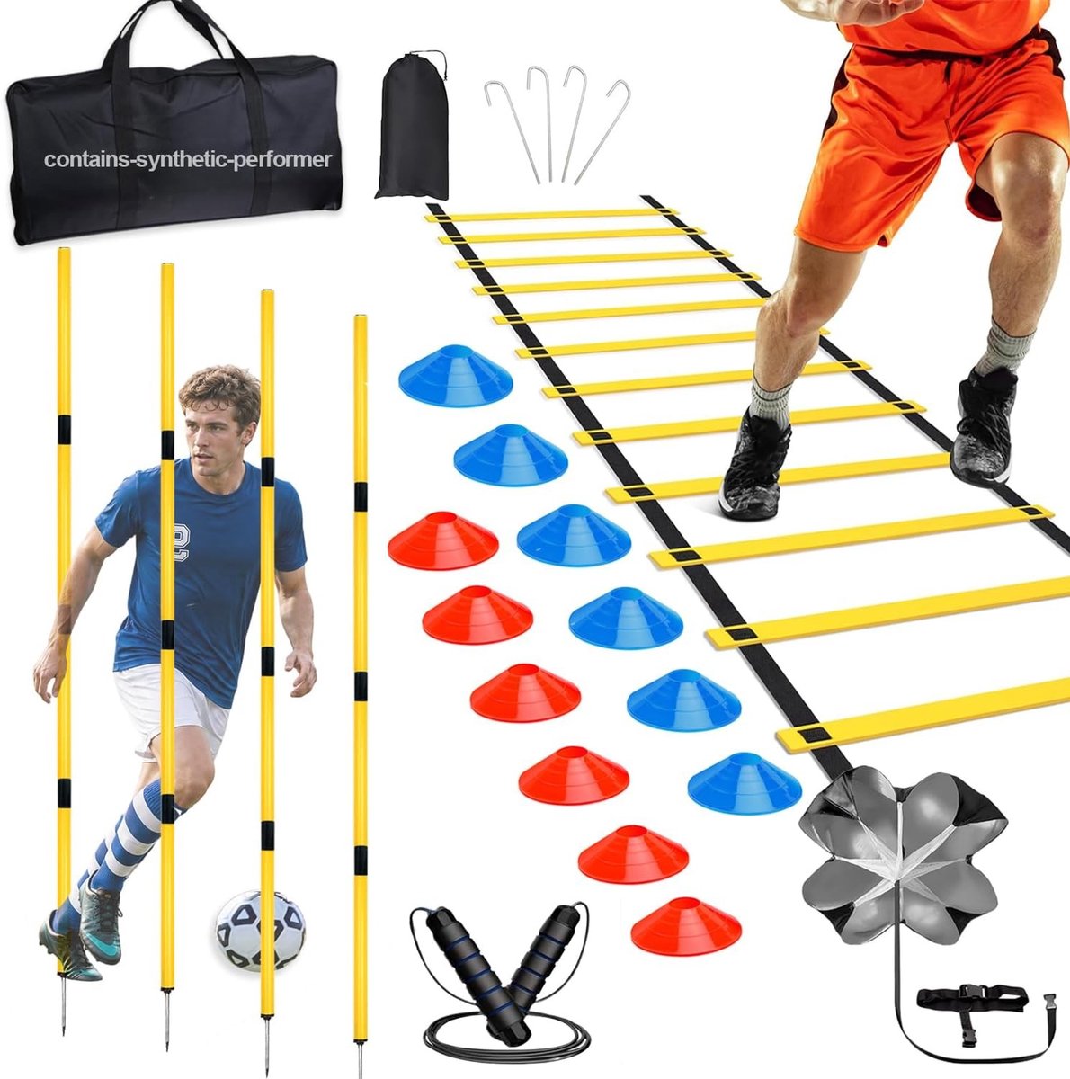 Voetbaltrainingsset - Multicolour - 1,7 m - Met Behendigheidsbars, Coördinatieladder en Hoedjes - Voor Alle Sporters