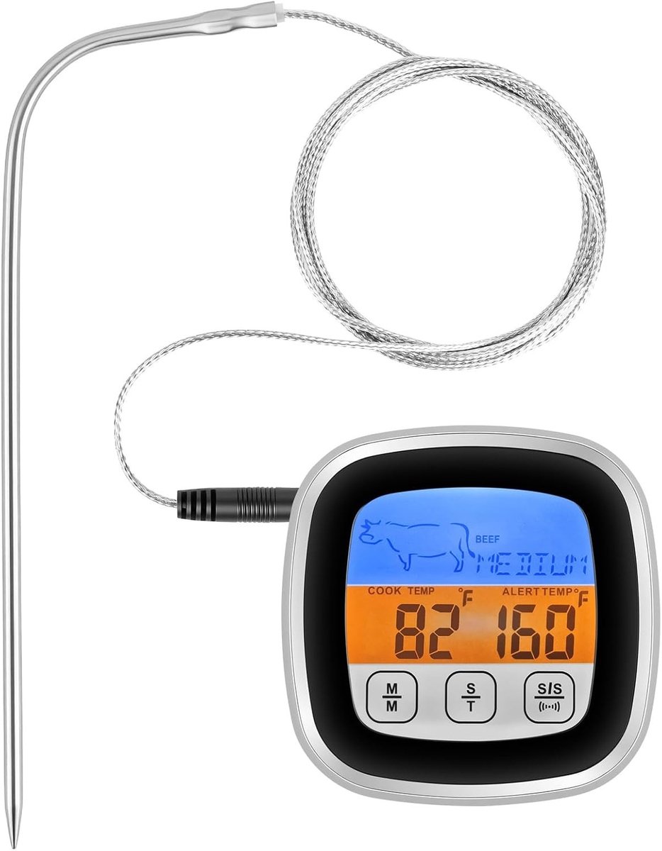 Digitale Keukenthermometer - Zwart Zilver - Hittebestendig - Voor Grillen en Koken