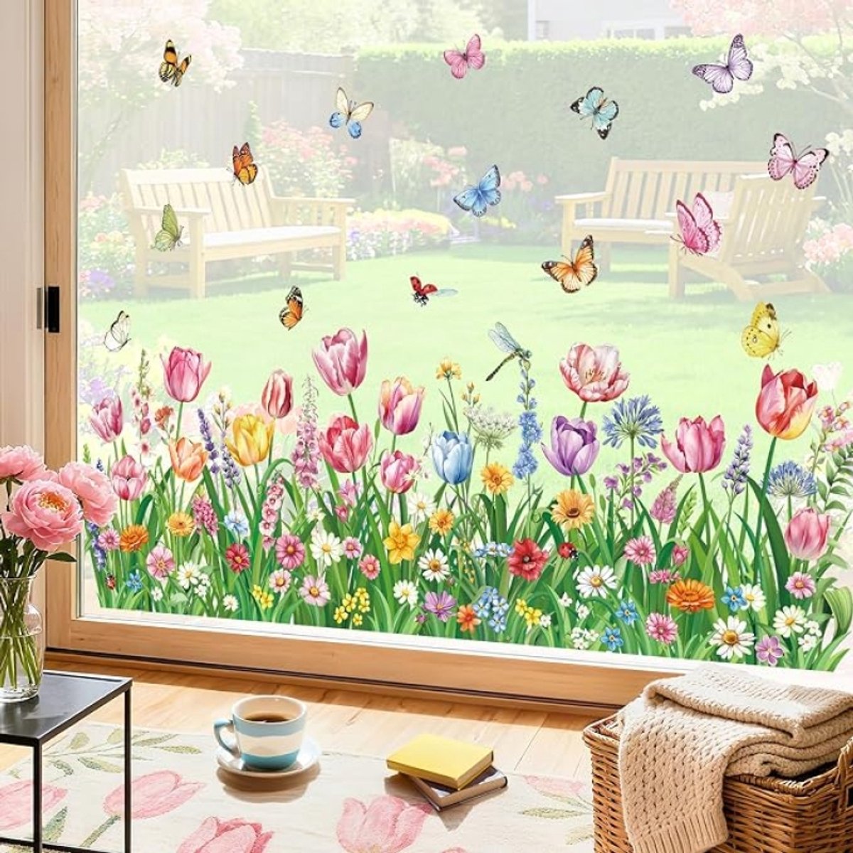 Raamstickers Tulpen Bloemen - Set van 8 - Vensterdecoratie voor Lente - 21x30 cm