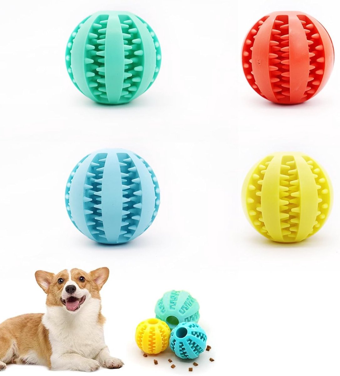 Reinigingsballen voor Honden, 4 Stuks, 6cm Kauwballen van Natuurrubber voor Tandverzorging en Intelligentie Training