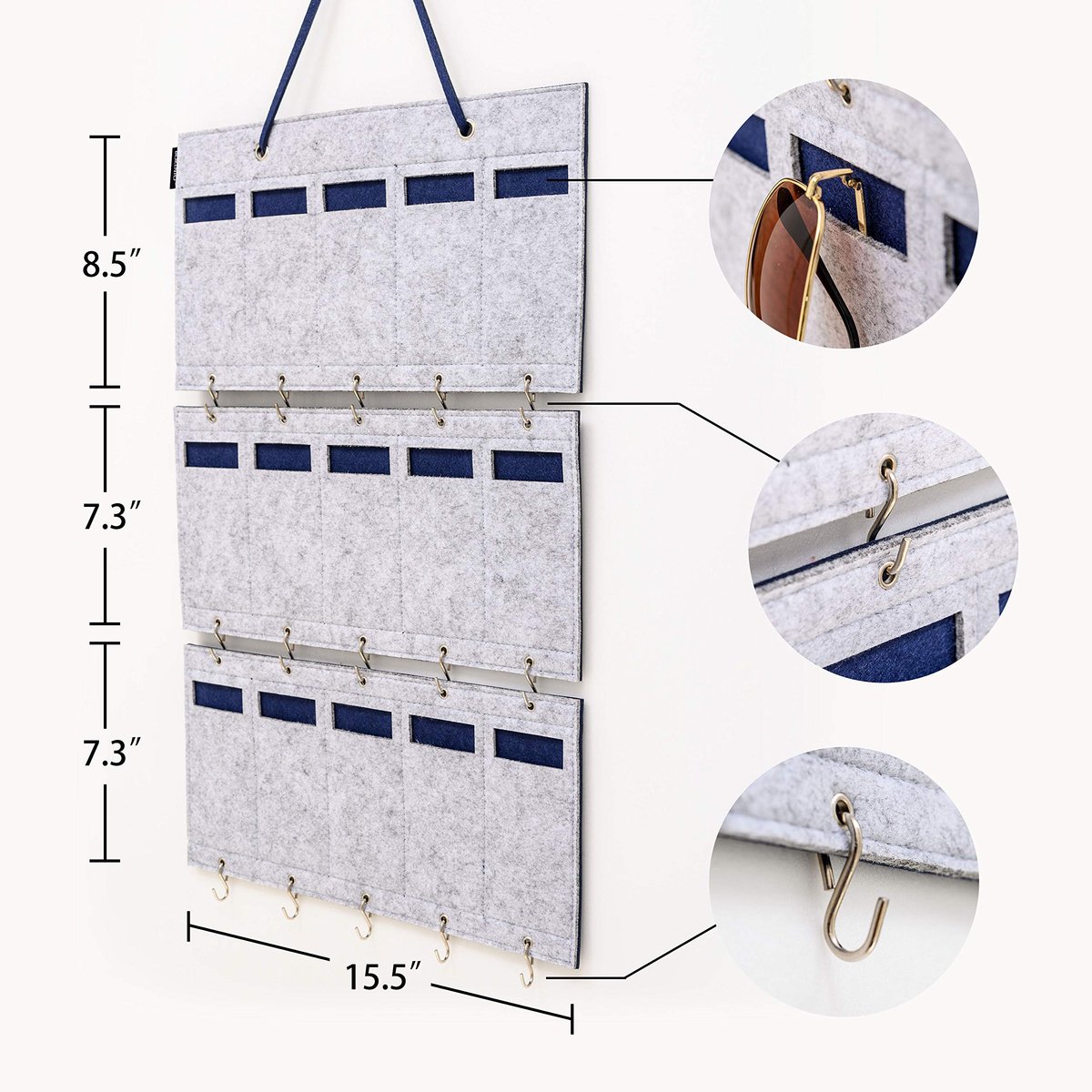 Zonnebril organizer 15 slots - afneembare vilt muurhanger - ruimtebesparend design - ideaal voor brillen en sleutels - ShopVlot