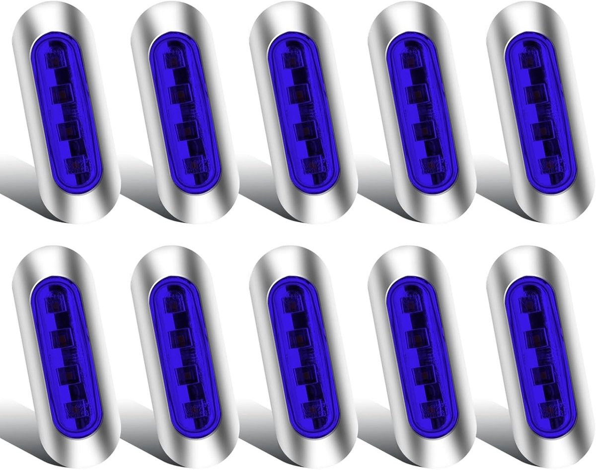 Set van 10 LED Zijmarkeringslampen met 4 LEDs, 12V/24V, Universeel voor Vrachtwagen, Caravan en Boot, Blauw