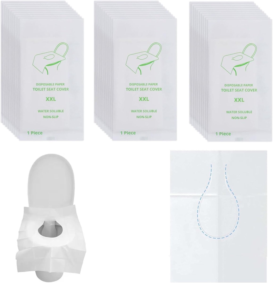 XXL Wegwerp Toiletbril Covers - Zachte Oplosbare Bescherming voor Publieke Toiletten, Reizen, Kamperen en Dagelijks Gebruik