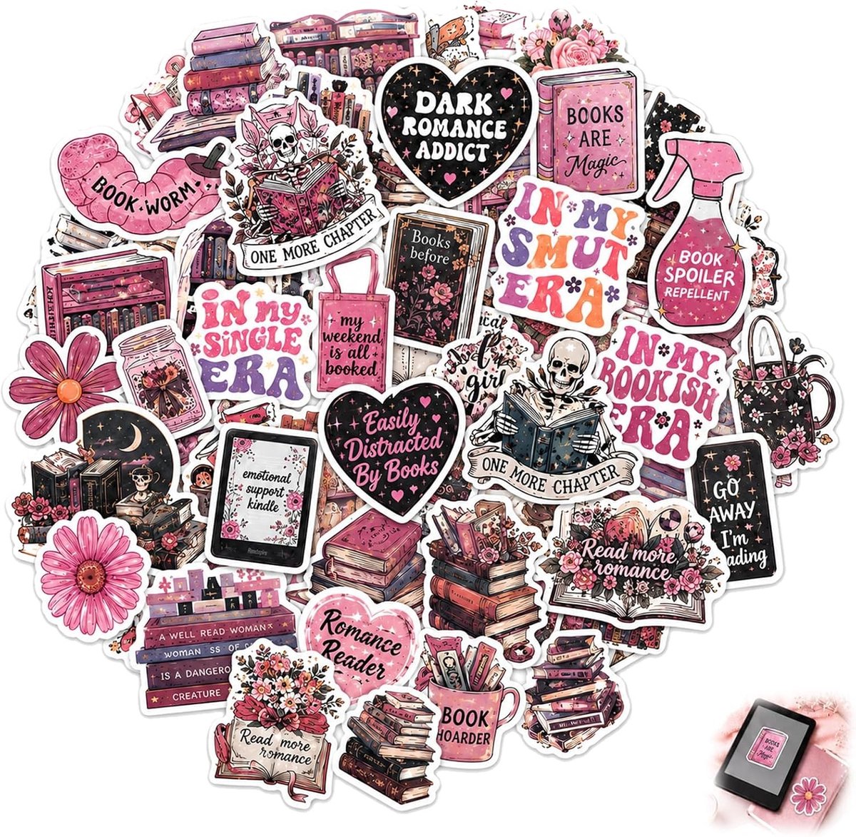 Romantische Boek Stickers Set van 150 Stuks, Holografisch, Vinyl, Waterdicht, Perfect voor E-Readers, Laptops en Notitieboeken