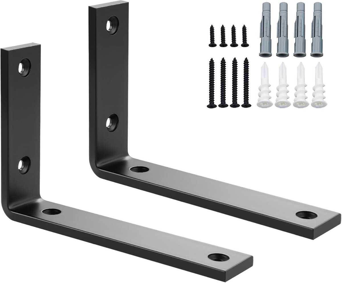Zwarte metalen wandplank steunen, 150 mm, set van 2, ideaal voor boeken, decoratie en opslag