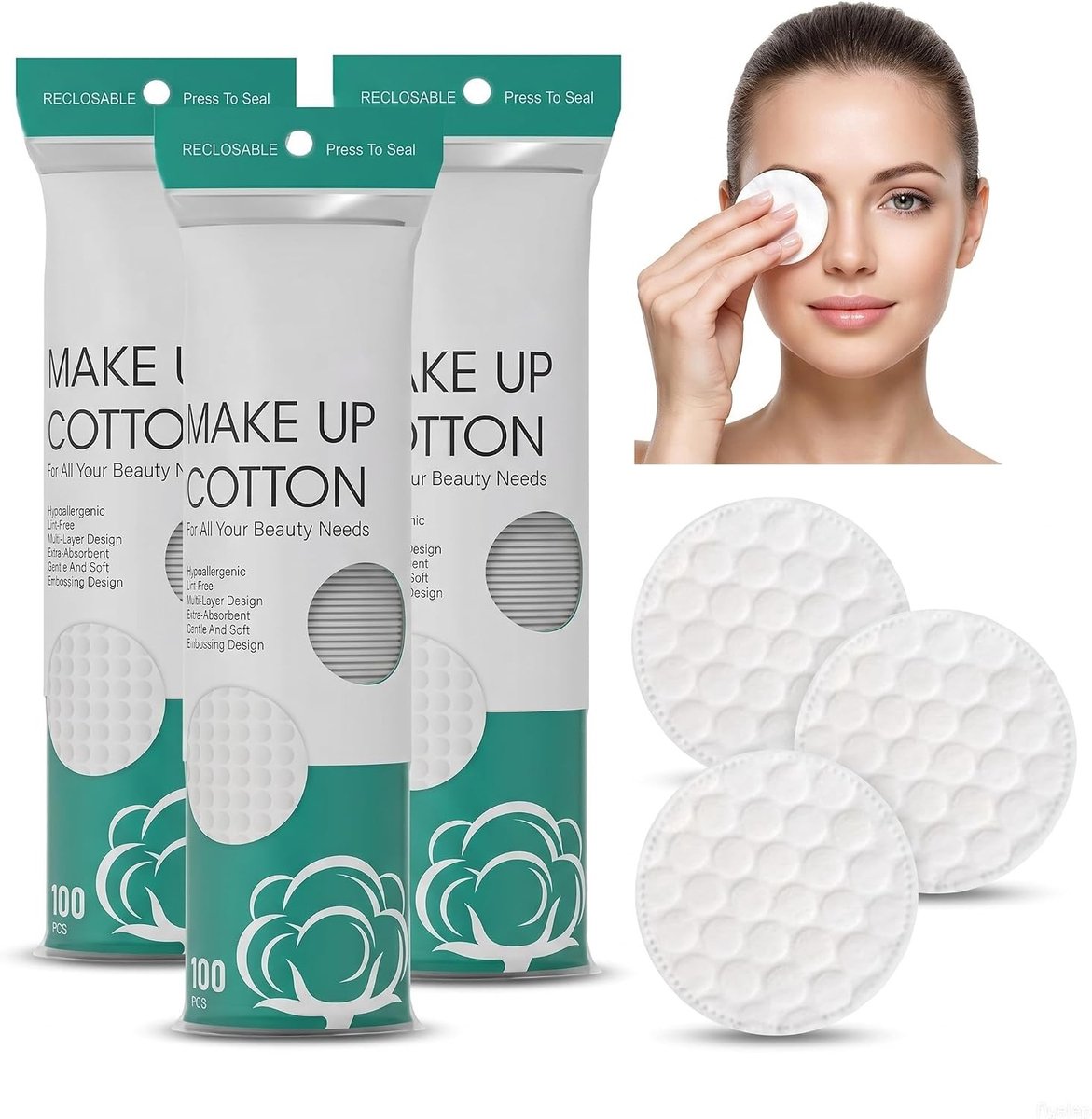 300 stuks zachte pluisvrije cosmetische pads voor make-up verwijderen, gezichtsreiniging en nagellak verwijderen, ideaal voor dagelijkse schoonheid en verzorging