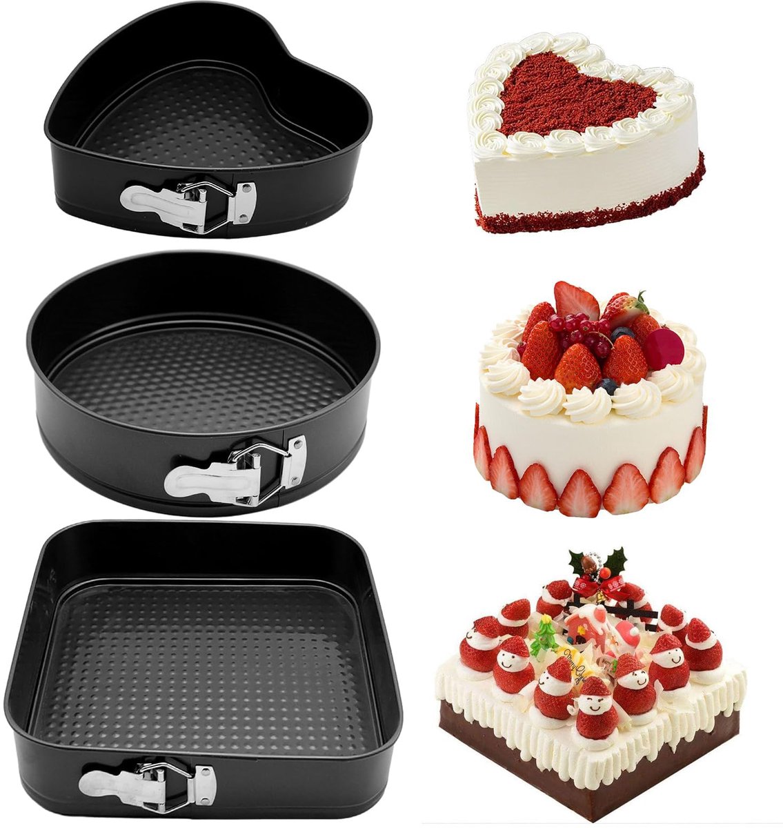 Springvorm Taartpannen Set van 3 - Hart Rond Vierkant - Lekvrij Antiaanbak - Perfect voor Cheesecakes - ShopVlot