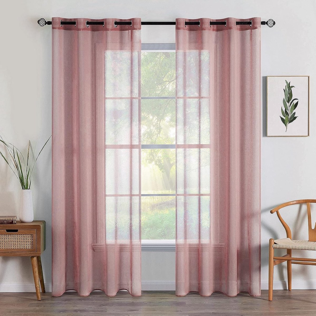Elegante Voile Gordijnen voor Slaapkamer en Woonkamer met Ringen - 2 Paneelset in Donkerroze, 55W x 88L, Lichtdoorlatend en Stijlvol