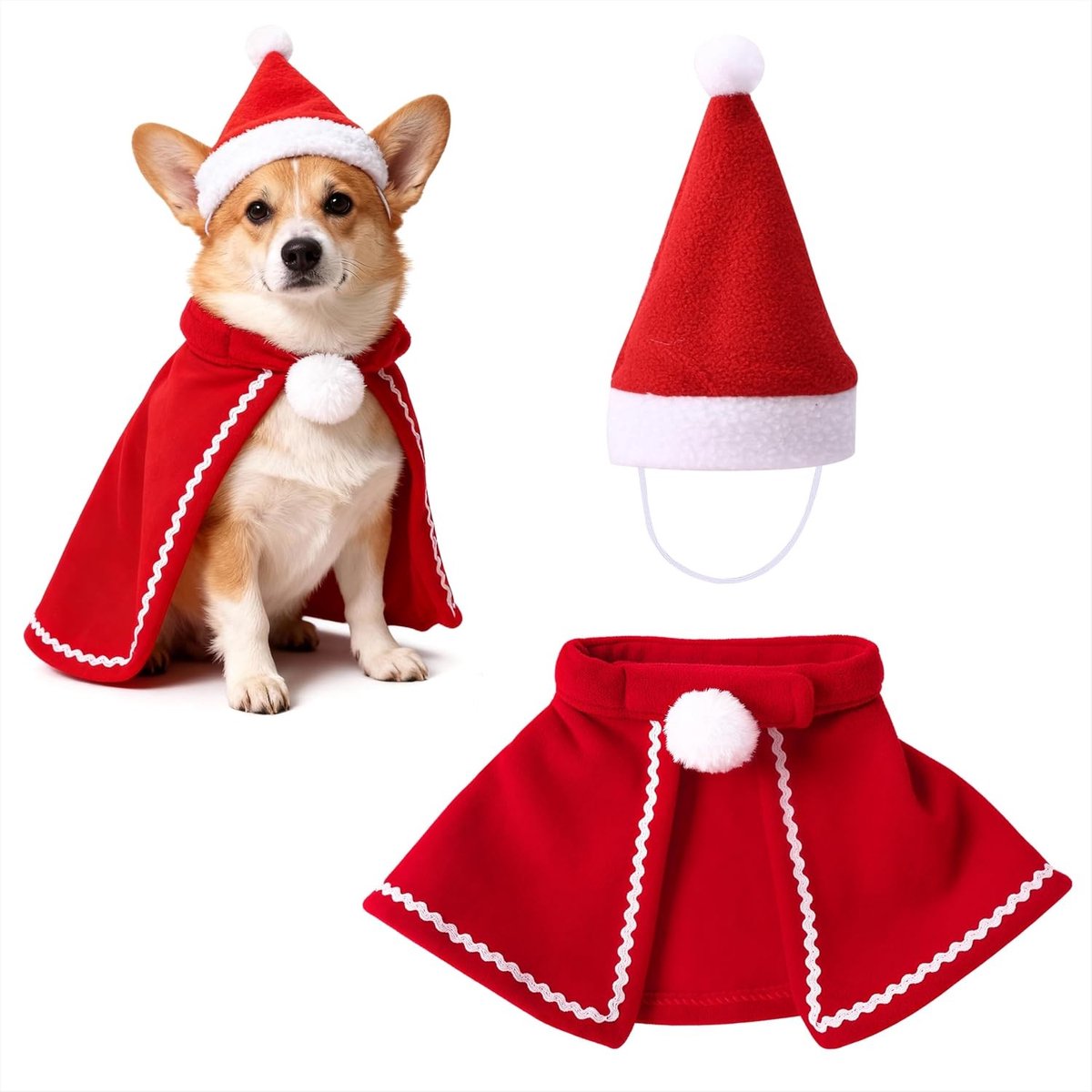 Kerstkostuum voor Katten en Honden met Cloak en Hoed - Schattige Outfit voor Kleine Huisdieren voor Feestelijke Gelegenheden