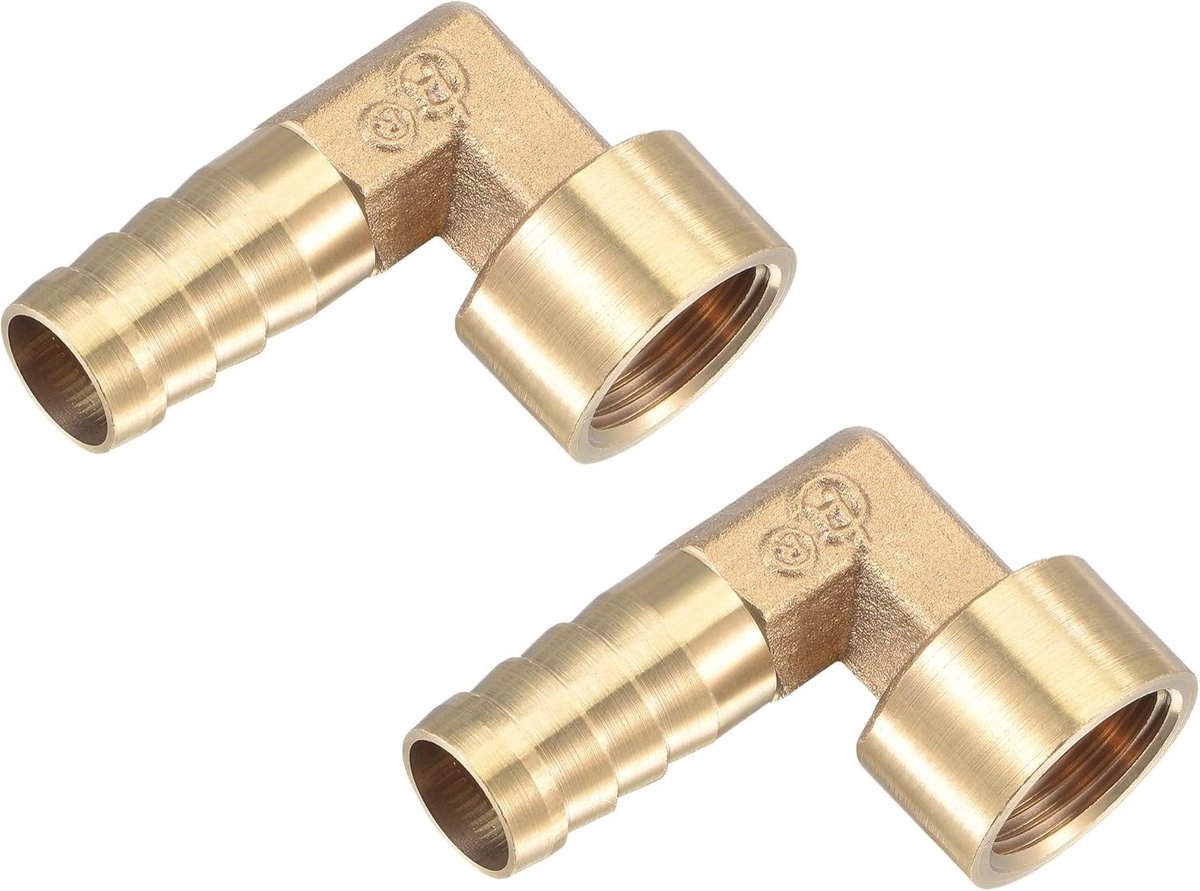2-Pack Messing Slangfittingen - 90 Graden Elleboog Connector voor 12mm Slangen, Geschikt voor Water en Brandstof