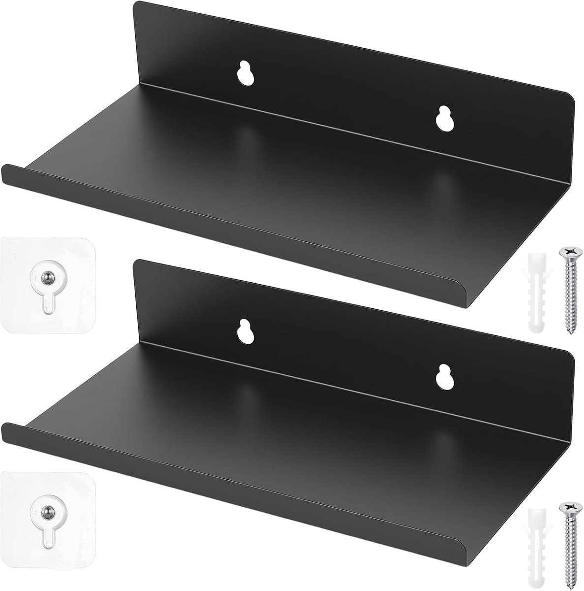 Zwarte metalen wandplank set van 2, ideaal voor decoratie en opbergruimte, 20 x 12 x 4 cm