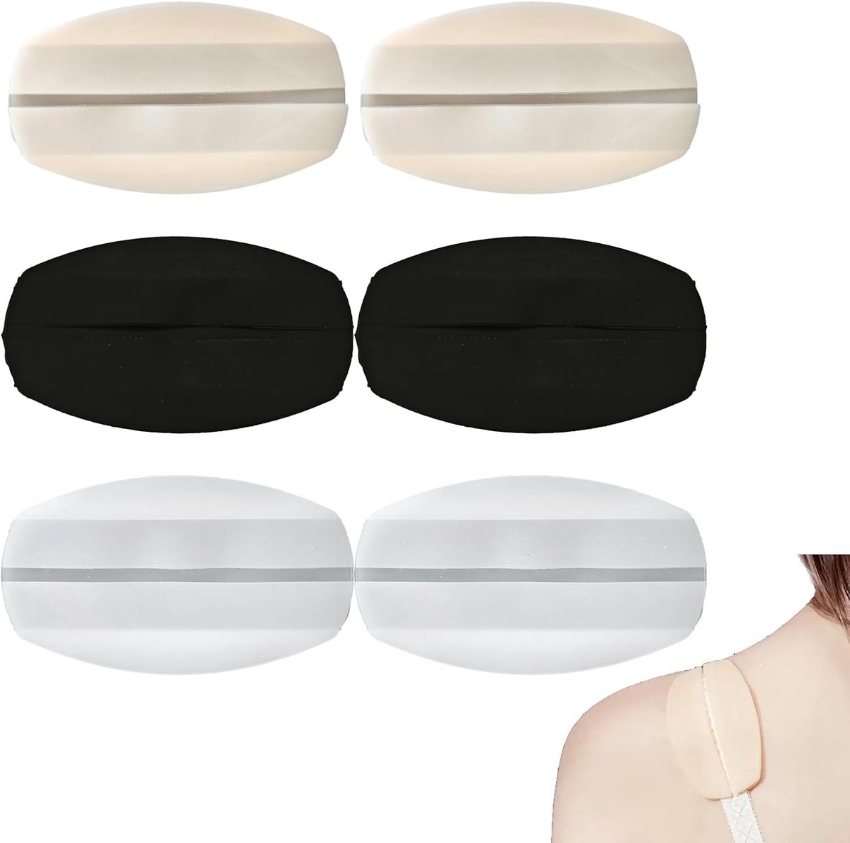 Set van 6 Bh Draagpads, Silicone Bh Bandjes, Huidkleurige en Zwarte Bh Bandjes voor Pijnverlichting en Verbetering van Comfort