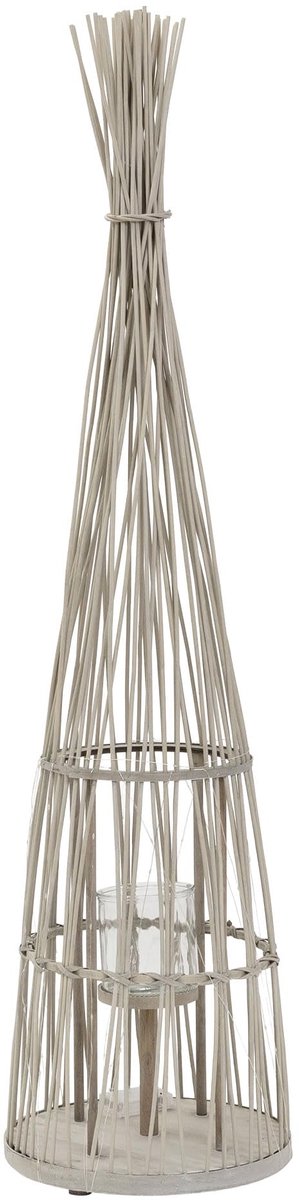 Bamboe lantaarn 132 cm groot - houtkleur - windlicht met glas en handvat - sfeervolle verlichting voor binnen en buiten - ShopVlot