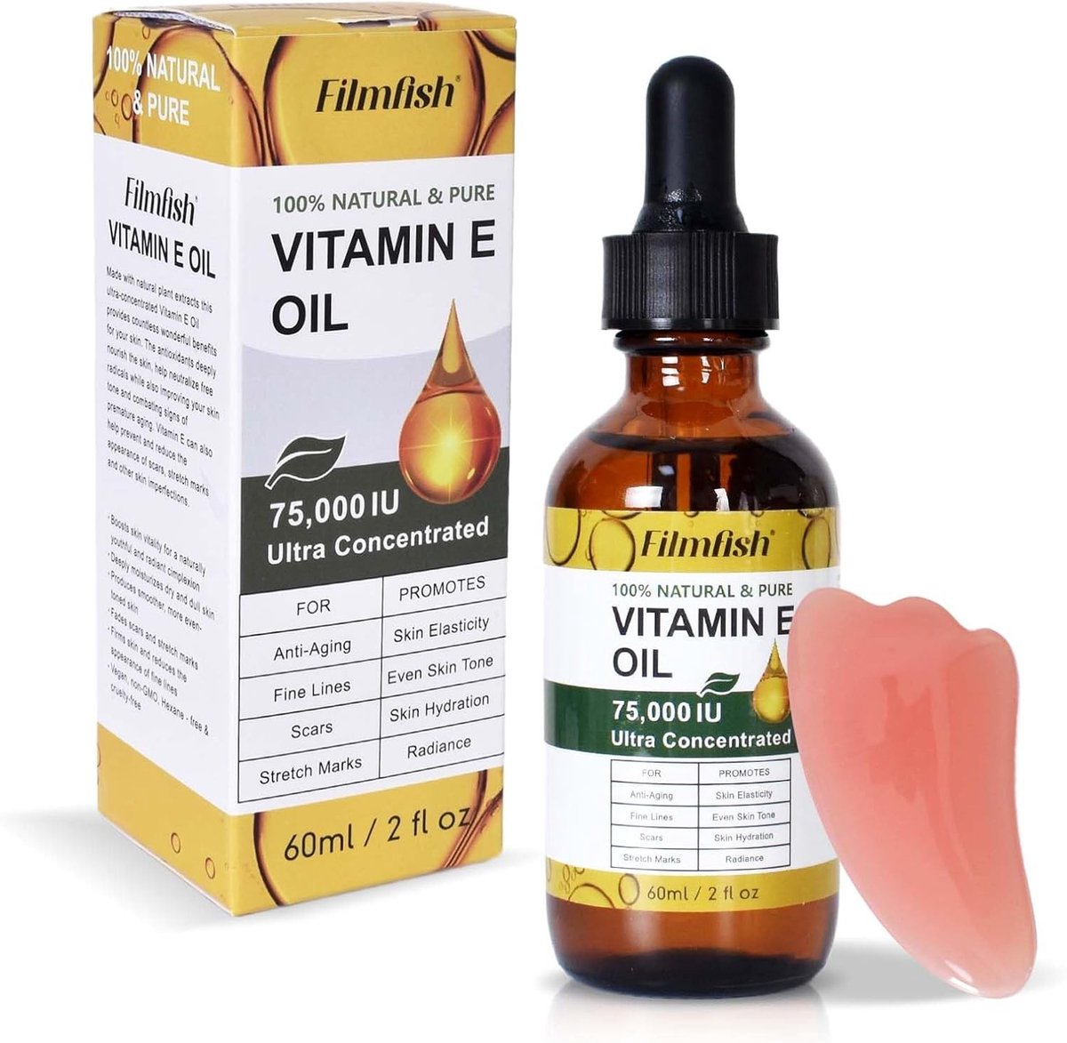 Natuurlijke en Pure Vitamine E Olie 60 ml voor Huidverzorging, Anti-Aging, Hydratatie en Littekens, Geschikt voor Alle Huidtypes