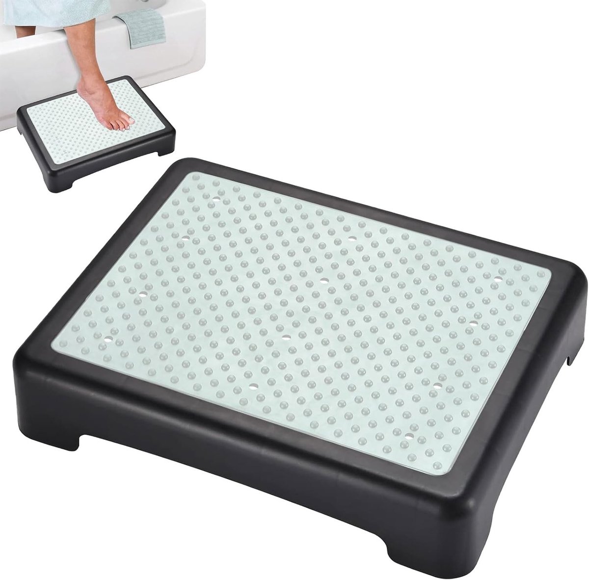 Antislip Halve Trede, Verhoogde Stap Hulp, Draagbare Trap Hulp voor Binnen en Buiten, Stevige Treden tot 200 kg, Ideaal voor Bed, Trap en Drempels, Zwart met Luminiscentie