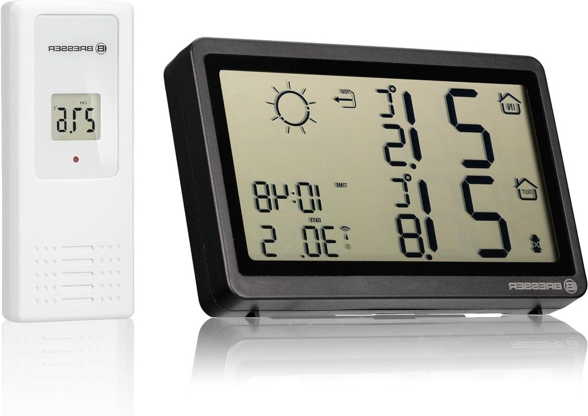 Draadloze Weerstation - Locatie Weer - Lokale Weersvoorspelling - Buiten en Binnen Meting - 12.8 x 8.3 x 2 cm