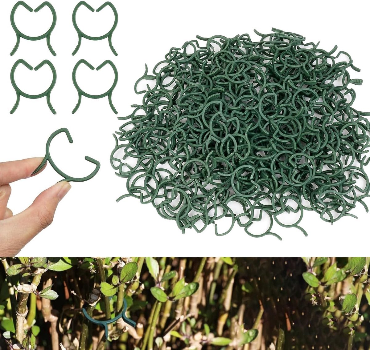 100 Stuks Herbruikbare Plant Clips voor Tuin, Groene Plastic Klemmen voor Planten, Tuinaccessoires voor Ondersteuning en Groei