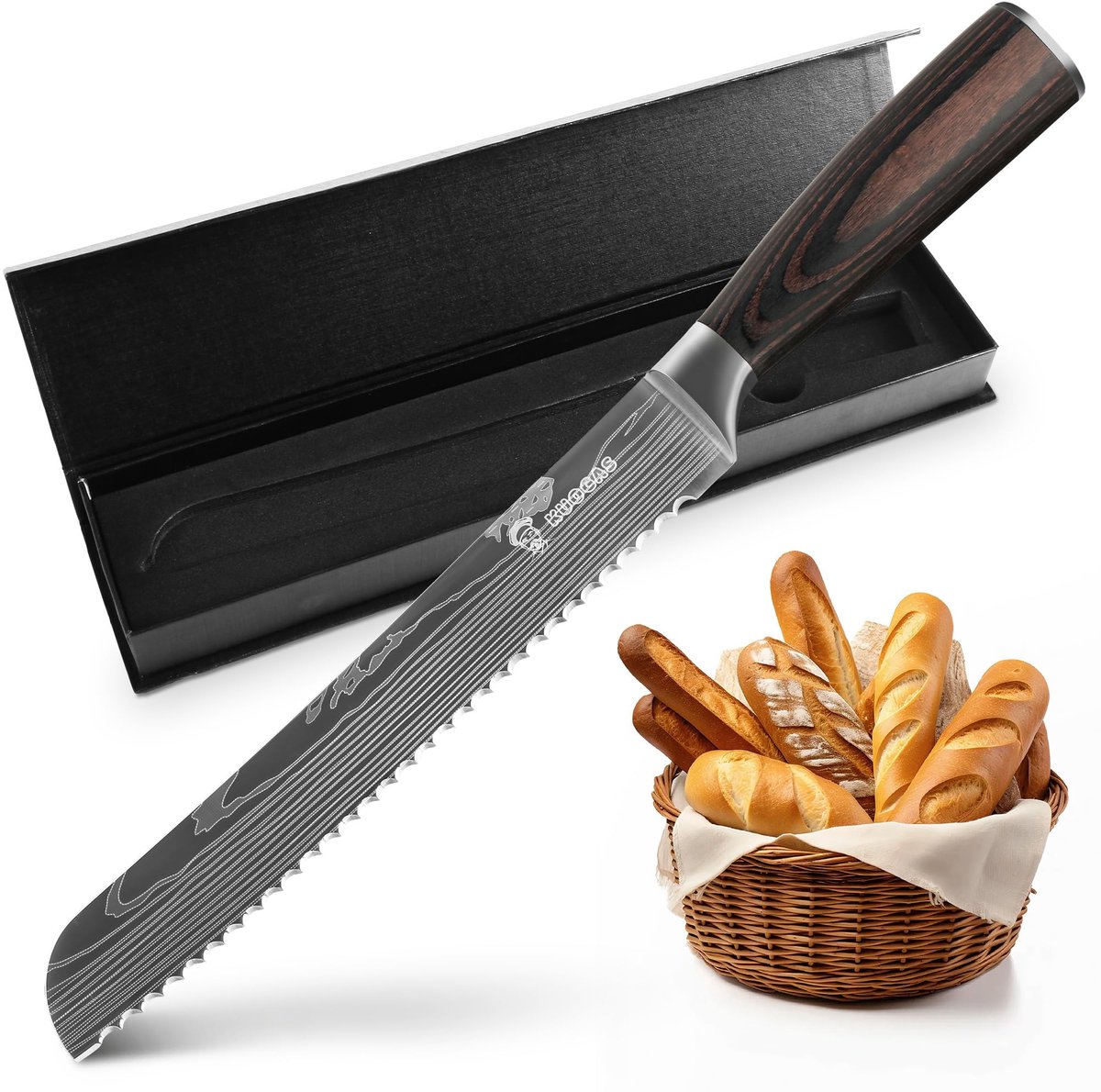 Broodmes 26cm - Gekarteld roestvrijstalen mes - Ergonomisch pakkawood handvat - Ideaal voor brood en taart - ShopVlot