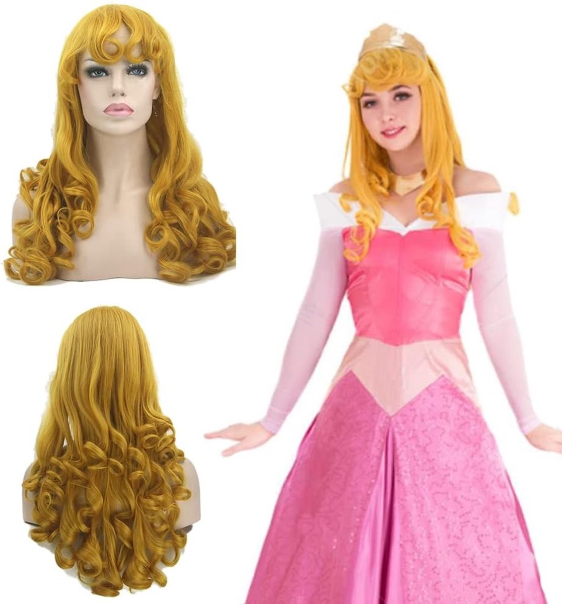Lange Krullende Cosplay Peruk met Cartoon Figuren voor Halloween en Kerstfeest - Gouden Kleur, Feestaccessoires, Kostuum Wigs
