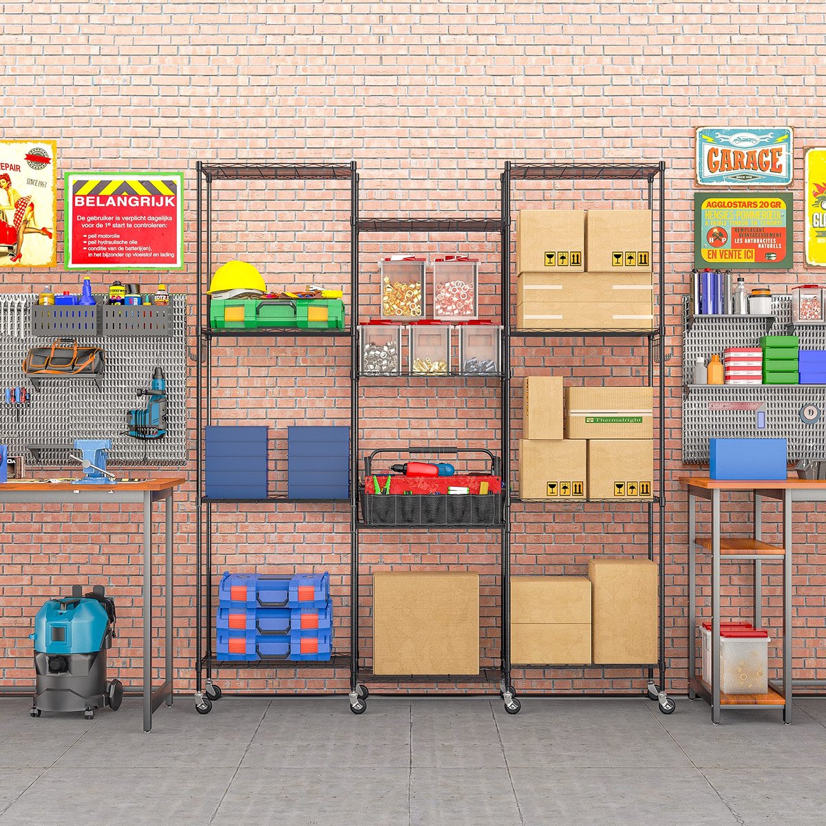 Staand Rek 6-Laags - Hoogte Verstelbaar - Duurzaam Zwart - Perfect voor Badkamer of Keuken - ShopVlot