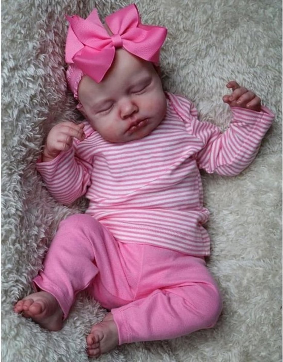 Realistische 50 cm Babypop van Hoge Kwaliteit Vinyl met Roze-Witte Outfit