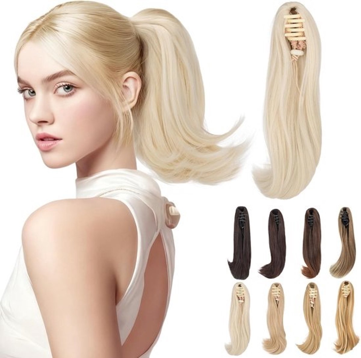 Haarstukje Vlecht voor Dames Clip-in Paardenstaart Klauw Clip Synthetisch Haar 30 cm Platinablond