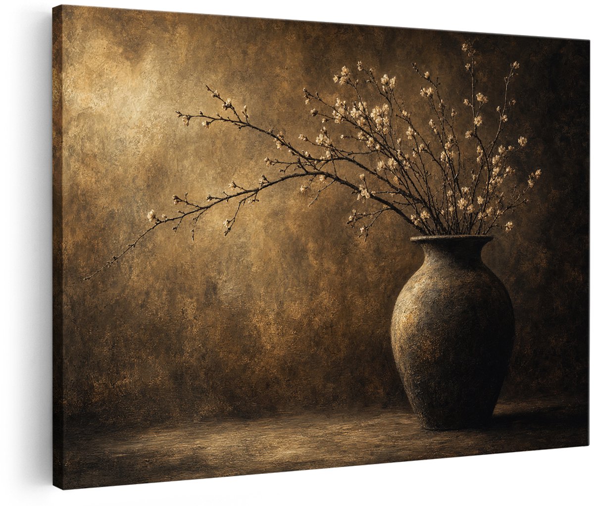 Artaza Canvas Schilderij Gedroogde Bloemen In Rustieke Vaas - Vintage Kunst - 150x100 cm - Groot - Wanddecoratie Woonkamer - Schilderijen - Muurdecoratie
