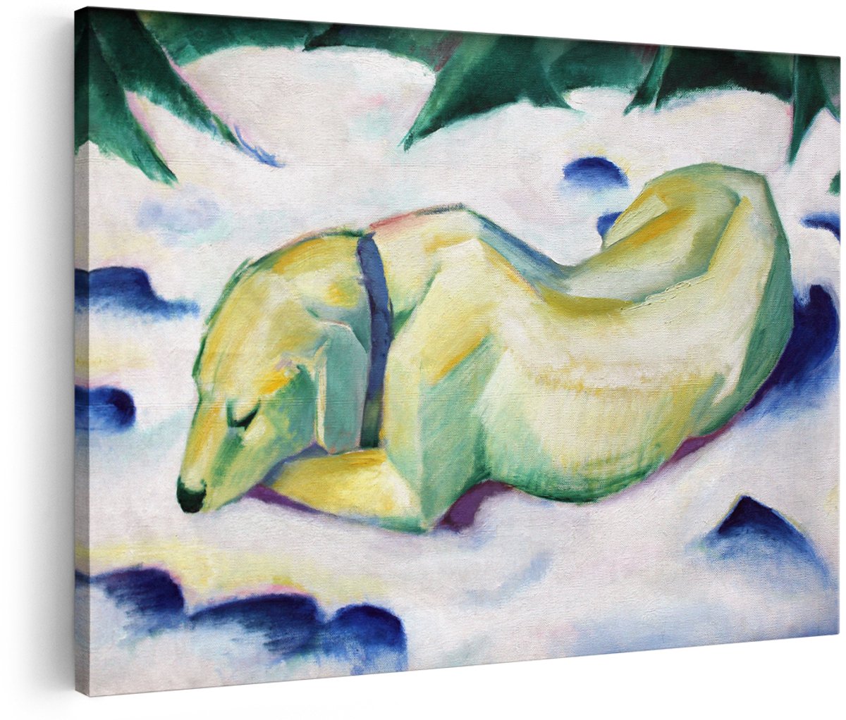 Artaza Canvas Schilderij Hond In De Sneeuw - 150x100 cm - Groot - Wanddecoratie Franz Marc - Muurdecoratie Expressionisme - Schilderijen Dieren