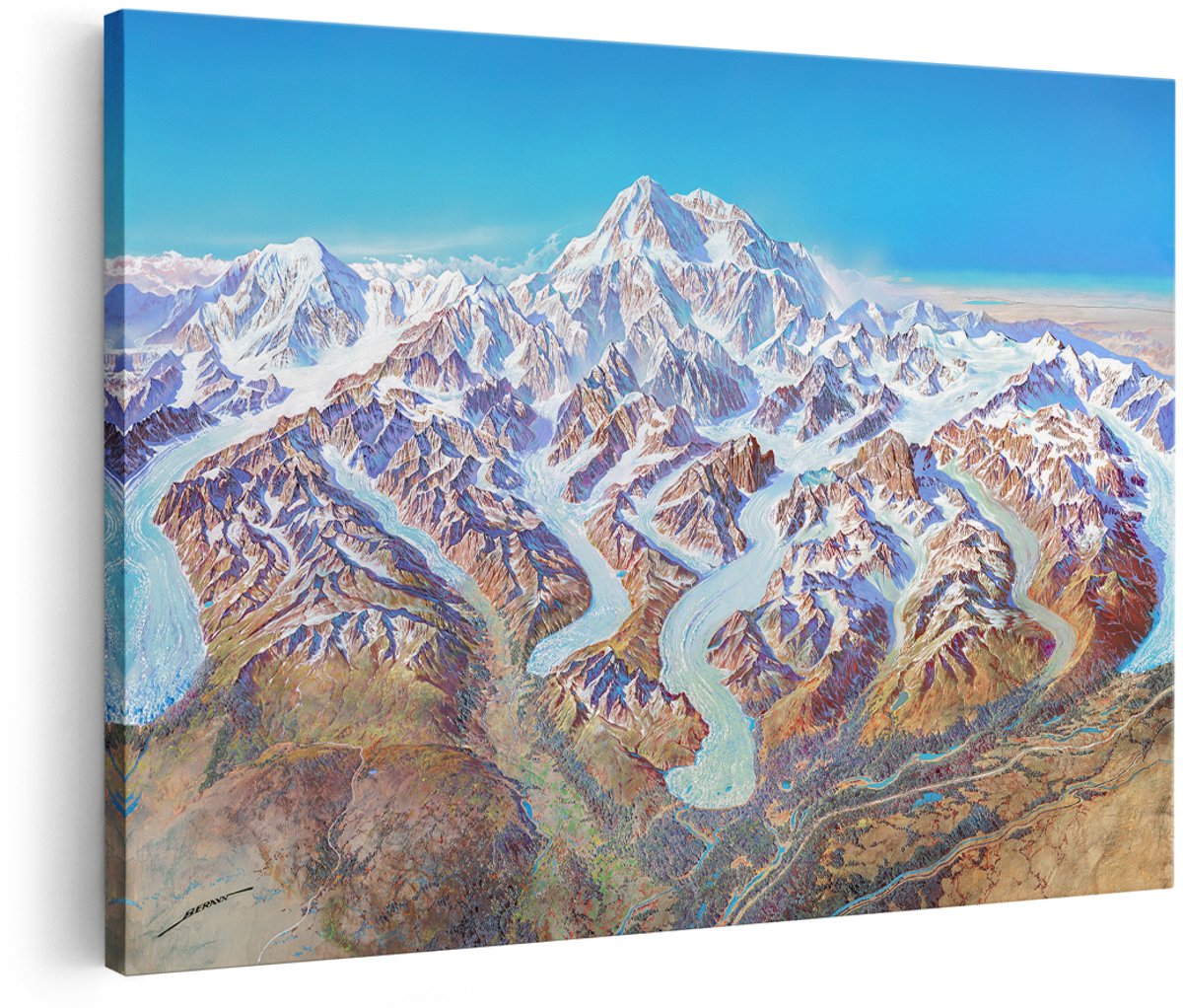 Artaza Canvas Schilderij Bergen - 150x100 cm - Groot - Wanddecoratie Landschap - Muurdecoratie Natuur - Decoratie Gletsjer Alaska - Woonkamer