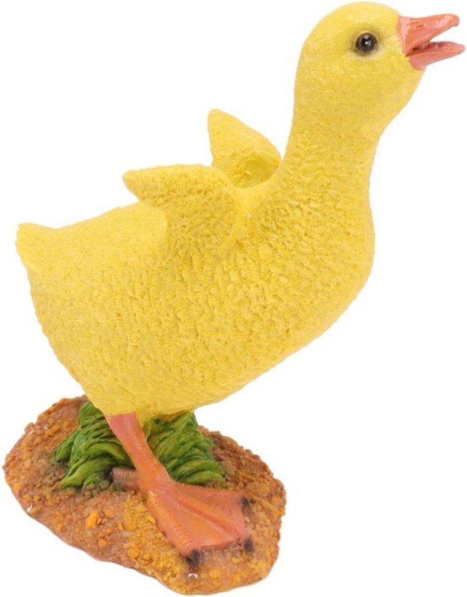 Hars Eendje Ornament - Eend Figuur Beeld - Tuin Decoratie - Levensecht Ontwerp - 21 x 16 cm - Geel