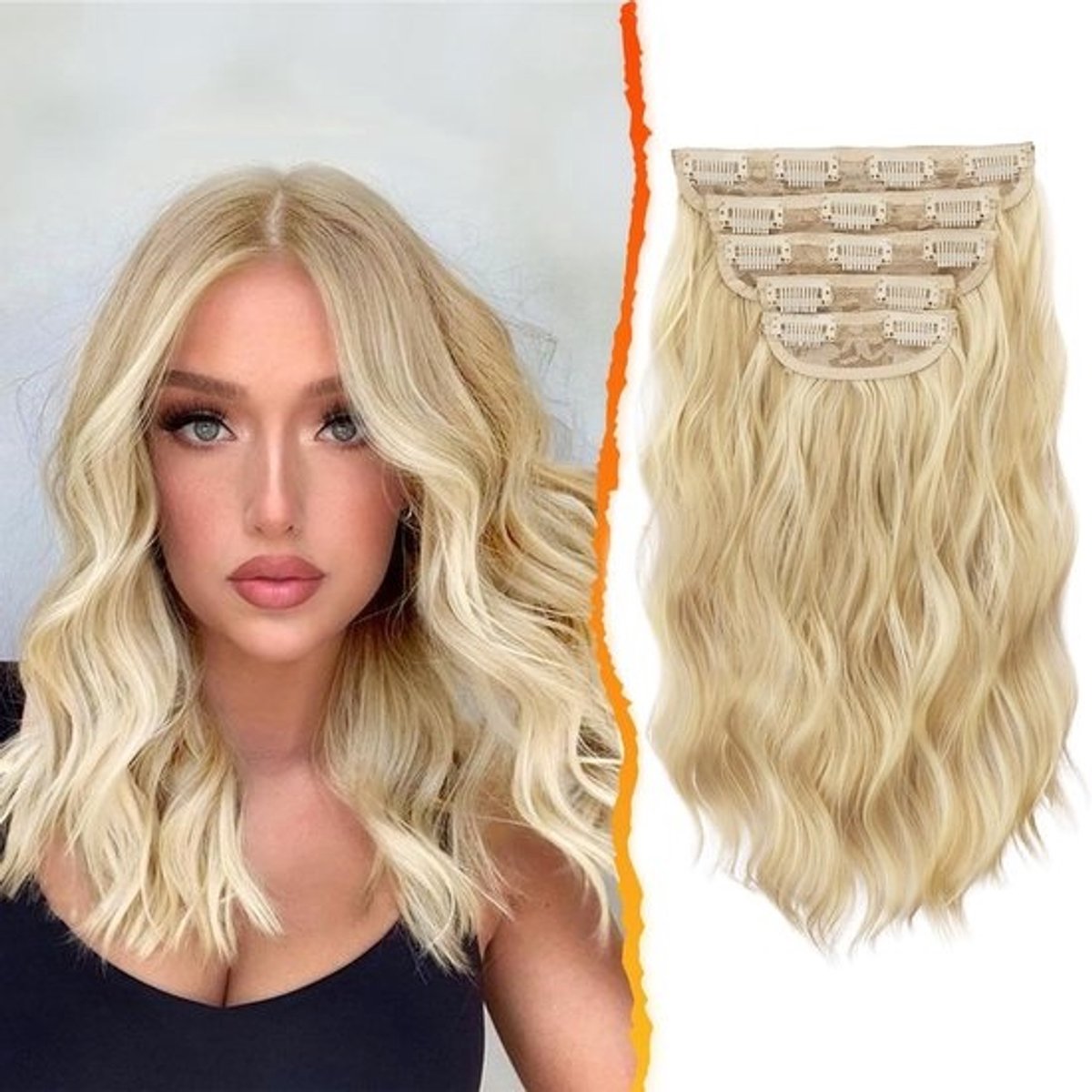 Clip-in Haarextensies 35 cm Golvend Synthetisch Haar 5-delig Set Hittebestendig