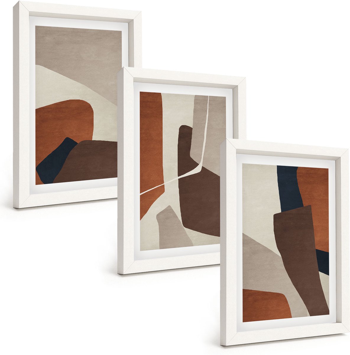 Wallfluent 3-Delige Schilderij Set - Abstractie Van Vormen En Structuren In Een Moderne Stijl - 20 x 30 - Decoratieve Schilderijen - Woonkamer - Interieur