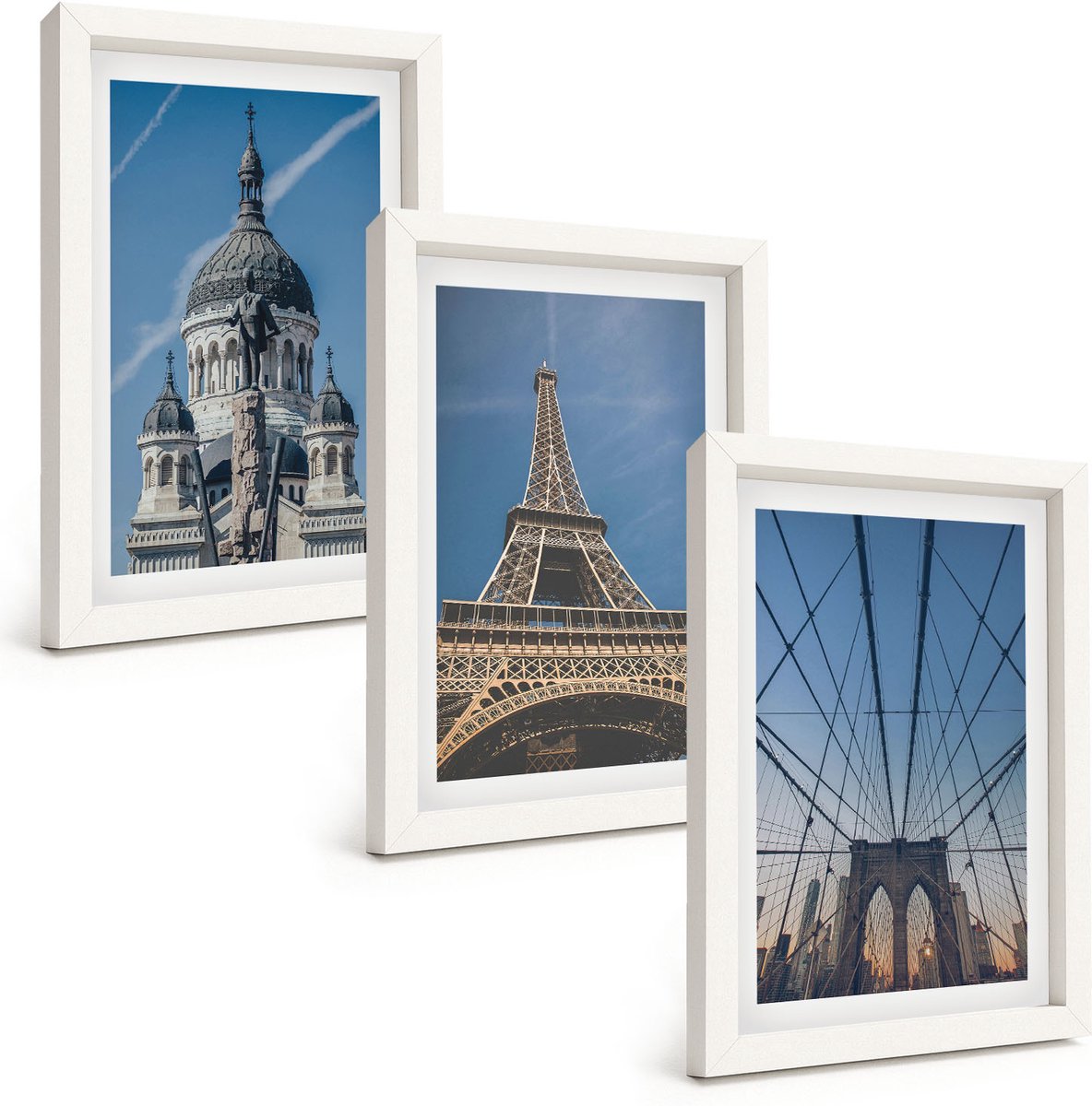 Wallfluent 3-Delige Schilderij Set - Uitzichten Op Beroemde Gebouwen Vanuit Verschillende Steden Over De Hele Wereld. - 20 x 30 - Wanddecoratie - Muurdecoratie - Moderne Interieurdecoratie - Woonkamer Decoratie