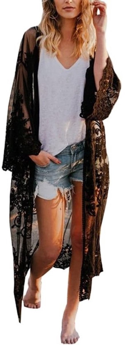 Lange Bloemige Kant Pareo & Strandjurk - Lichtgewicht Zomer Kimono Cover-up voor Dames
