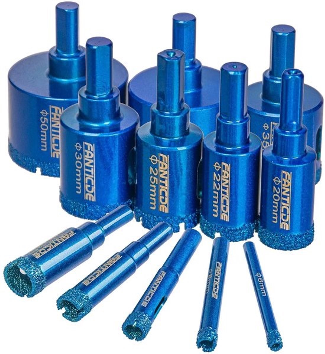 Set van 12 Diamantboren voor Gaten in Porselein, Tegels, Keramiek, Steen en Glas (6 mm-50 mm)