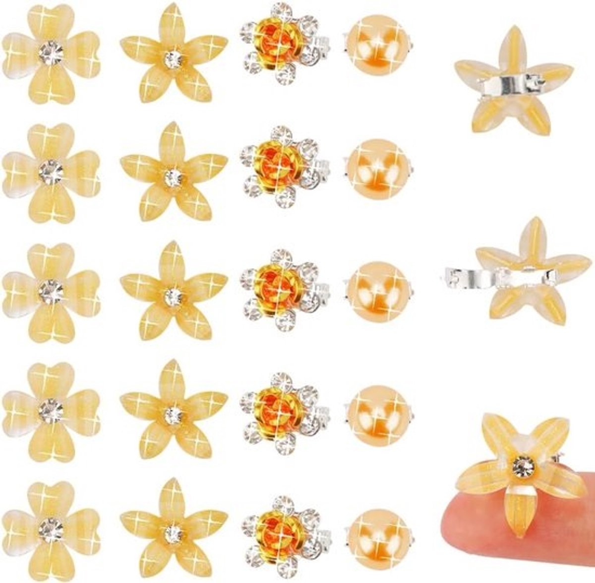 20 Stuks Mini Haarclips met Strass Bloem Versiering - Gouden Haarspeldjes Decoratie