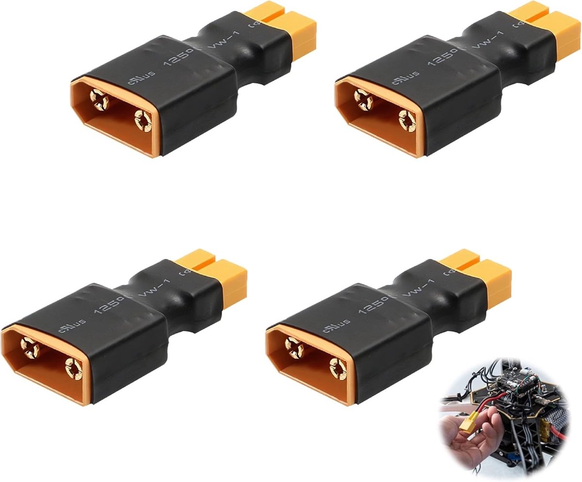 4 Stuks XT90 naar XT60 Plug Adapter voor LiPo Batterij, RC Auto, Drone en Quadcopter Oplader, Ideaal voor Modelbouw en Accu Verbindingen