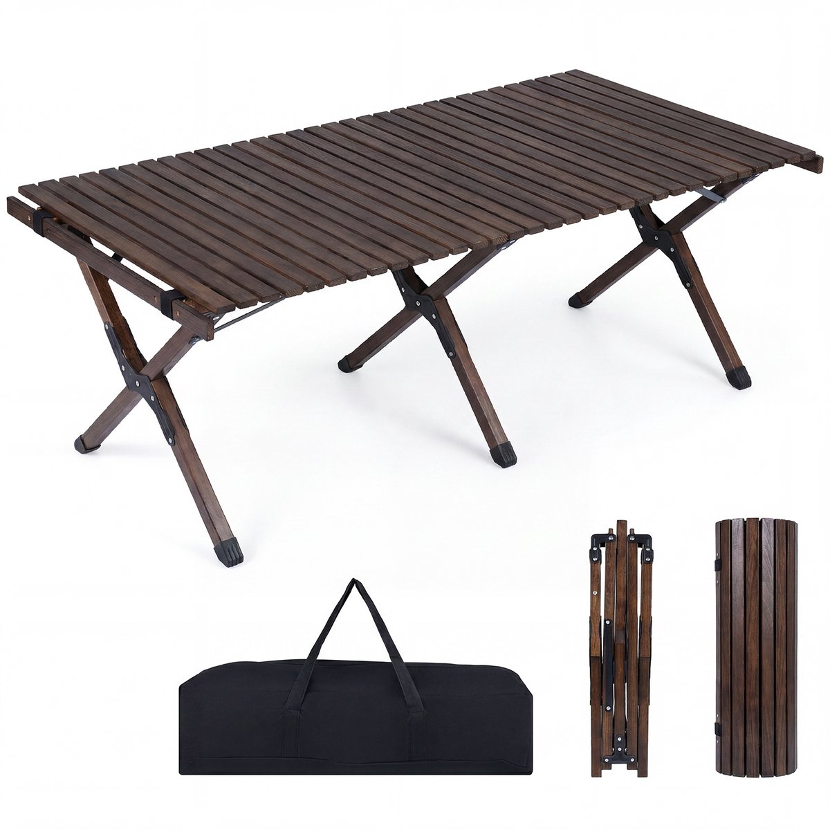 SureDeal® - Tuintafel - Opvouwbare Campingtafel Picknicktafel - Oprolbaar Tafelblad Draagbare - 122x60x45 cm - Koffiebruin