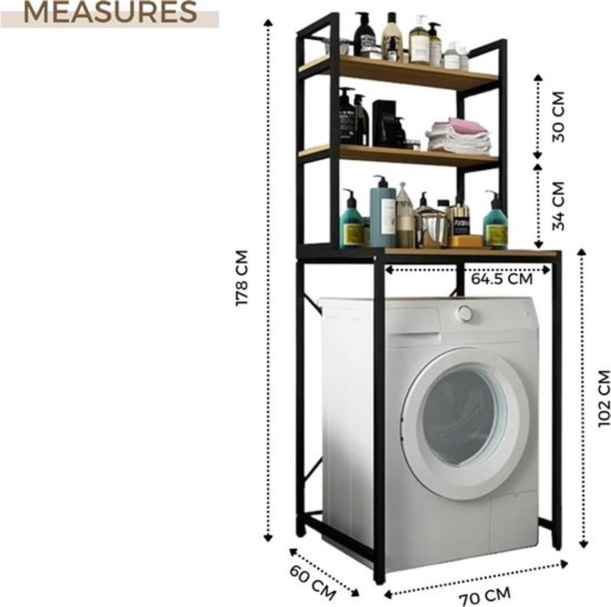 3-Laags Opbergrek voor Boven Wasmachine - Ruimtebesparende Organizer