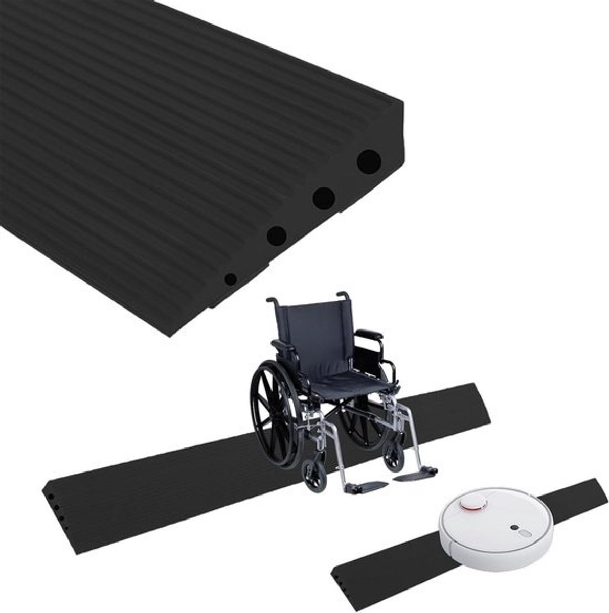 Drempelhelling - Oprijplaat Rolstoel - Veilige Doorgang Creëren - Zelfklevend Antislip Oppervlak - 100x6x2 cm - Zwart