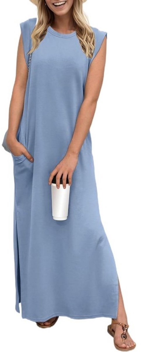 Maxi-jurk voor dames met split en zakken - Zomerse ongedwongen hemdjurk