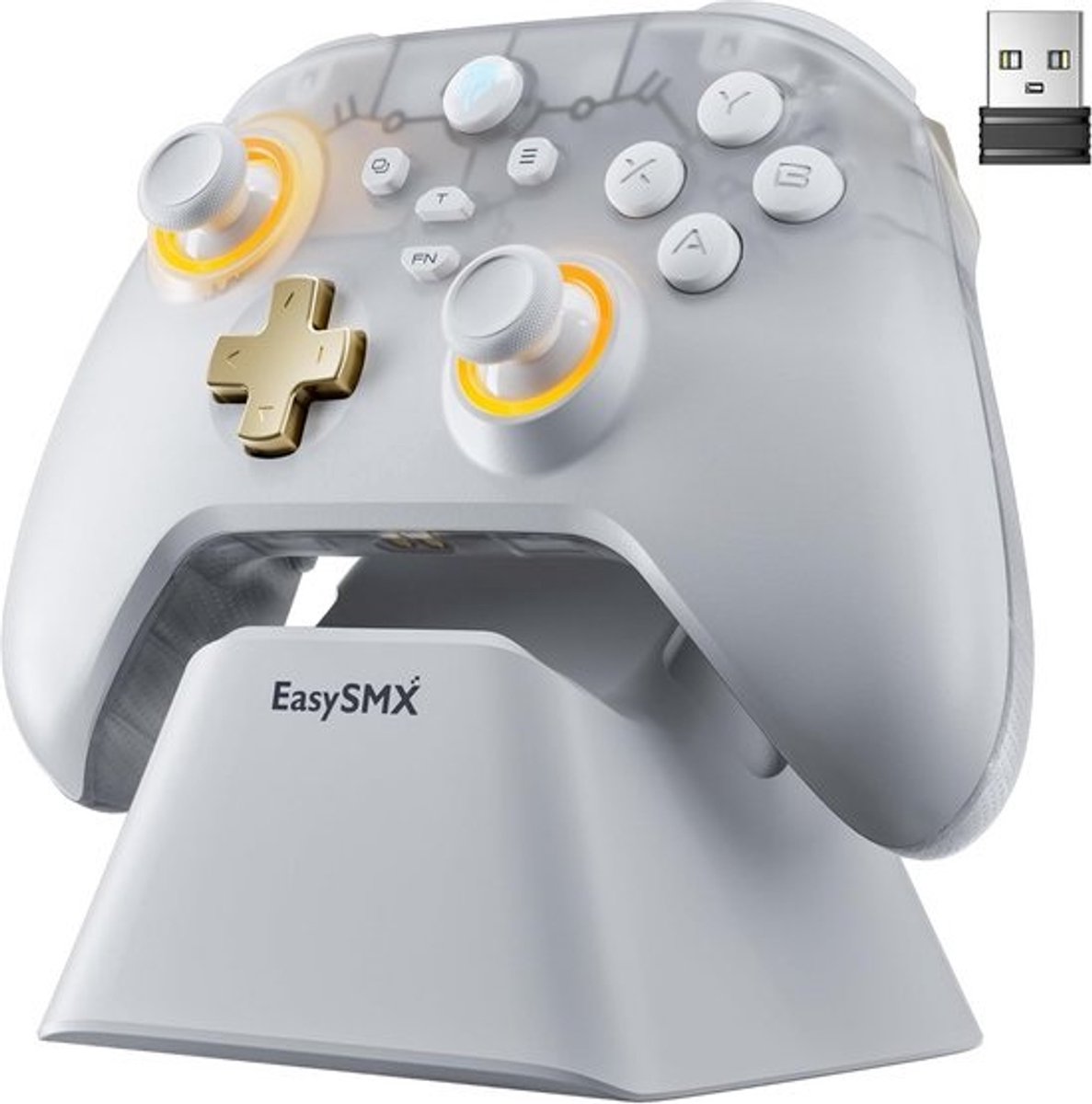 Draadloze PC Controller met Laadstation, Hall Joystick & Hall Trigger - Bluetooth Controller voor PC, Switch en Mobiele Telefoon