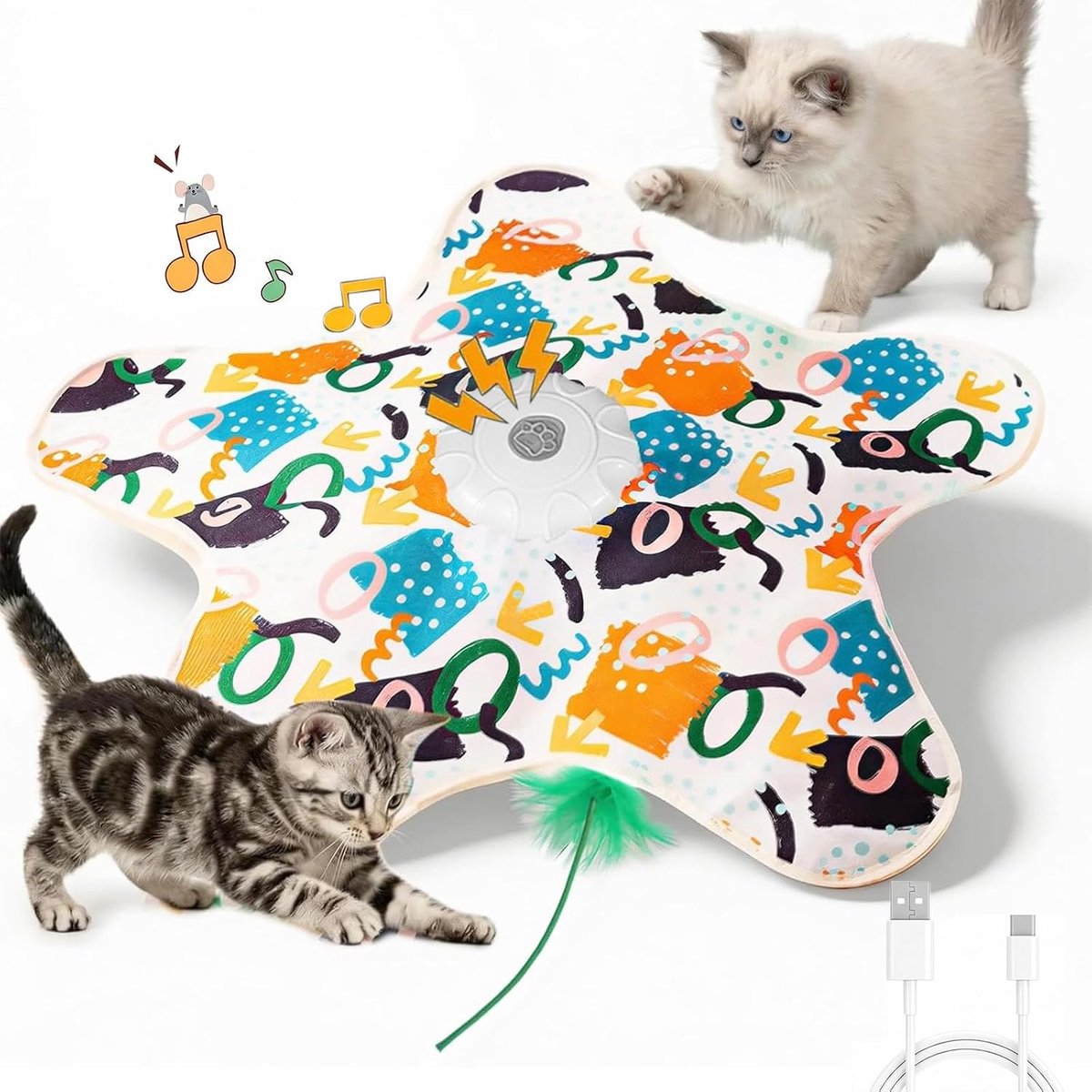 KZQ Interactief kattenspeelgoed met beweegbare verborgen veren, kleurrijk design, ideaal voor binnenkatten om actief te blijven