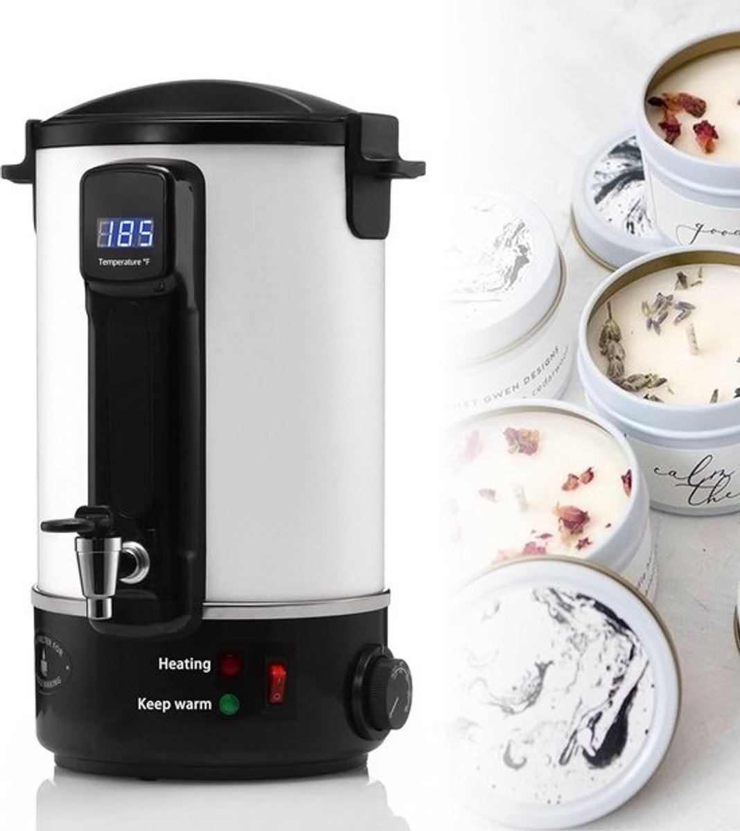 Elektrische Waxmelter 8 Liter met Uitstortopening - Precisie Temperatuurregeling voor Kaarsen Maken