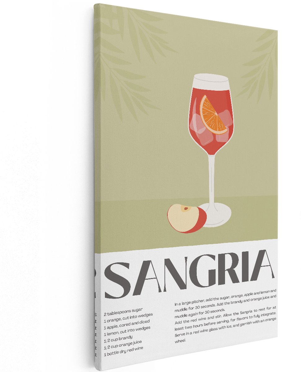 Artaza Canvas Schilderij Sangria Cocktail - 120x180 cm - Groot - Wanddecoratie Wijn - Muurdecoratie Bar - Decoratie Keuken Schilderijen Op Canvas